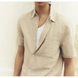 Madewell Button-Up Short-Sleeve Shirt in Cotton-Linen Blend (XL)